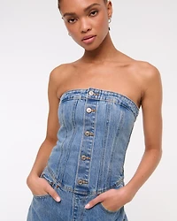 Strapless Dipped-Waist Denim Jumpsuit