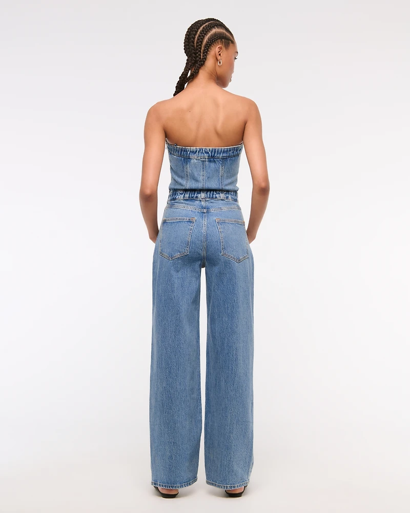 Strapless Dipped-Waist Denim Jumpsuit