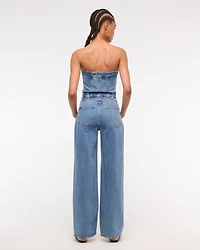 Strapless Dipped-Waist Denim Jumpsuit