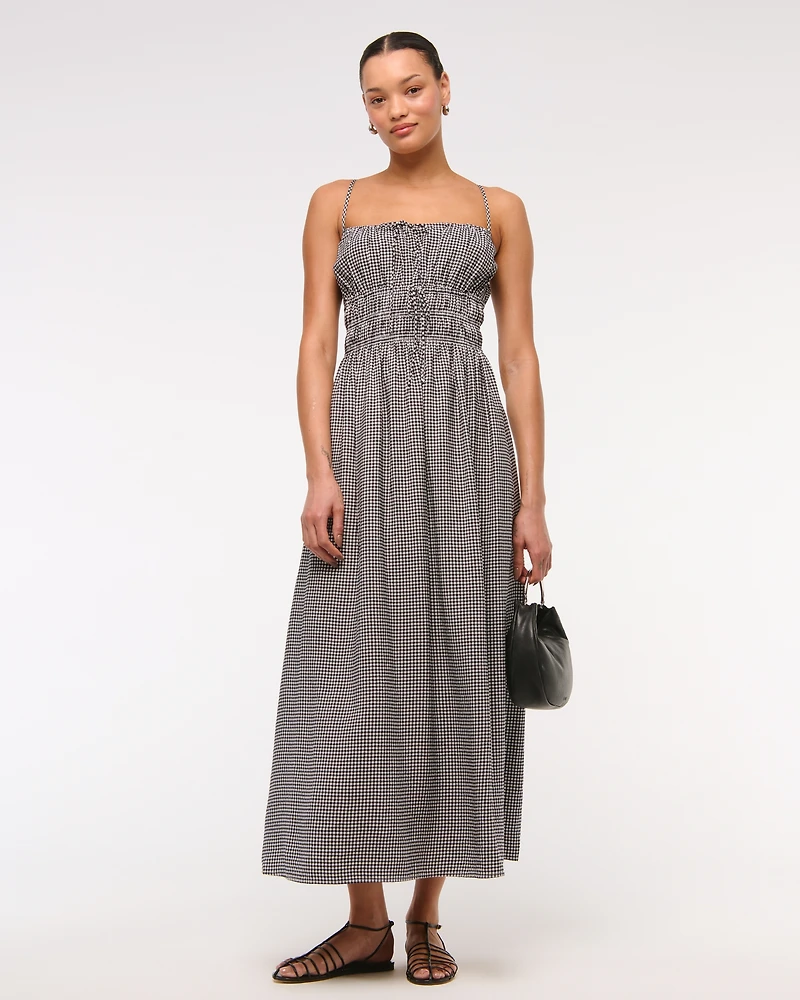 Smocked Tie-Front Maxi Dress