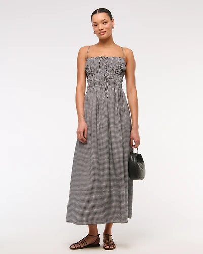 Smocked Tie-Front Maxi Dress