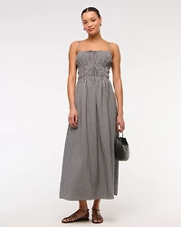 Smocked Tie-Front Maxi Dress