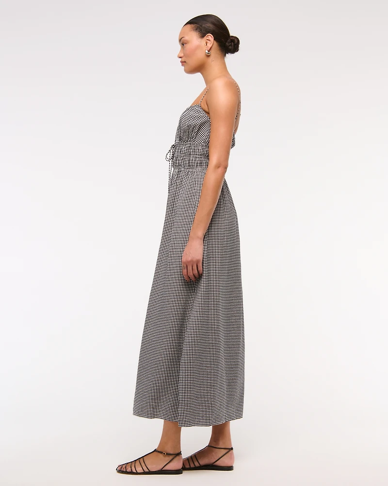 Smocked Tie-Front Maxi Dress