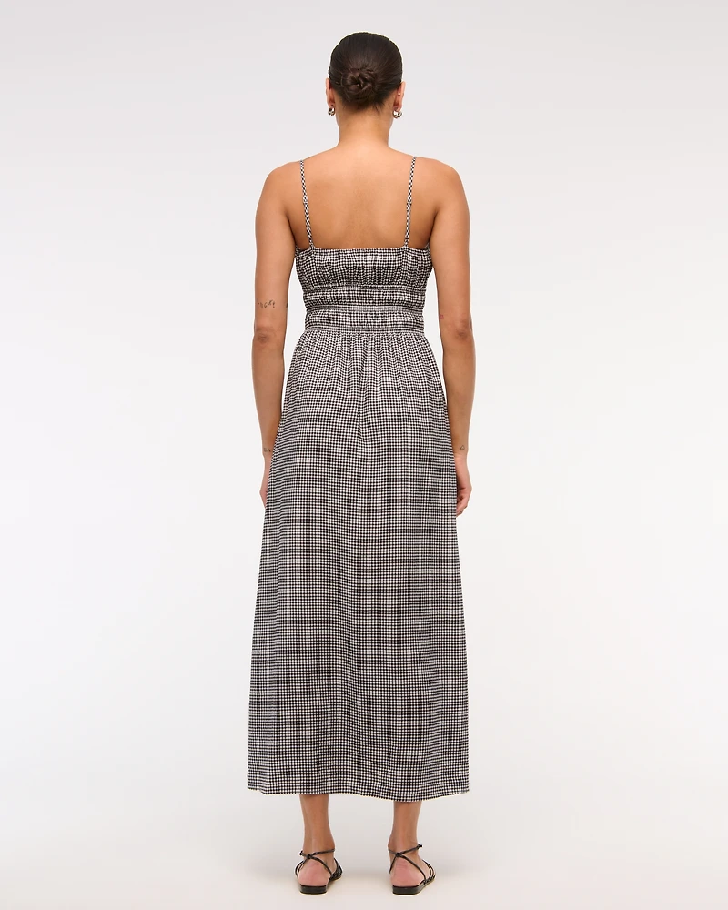 Smocked Tie-Front Maxi Dress