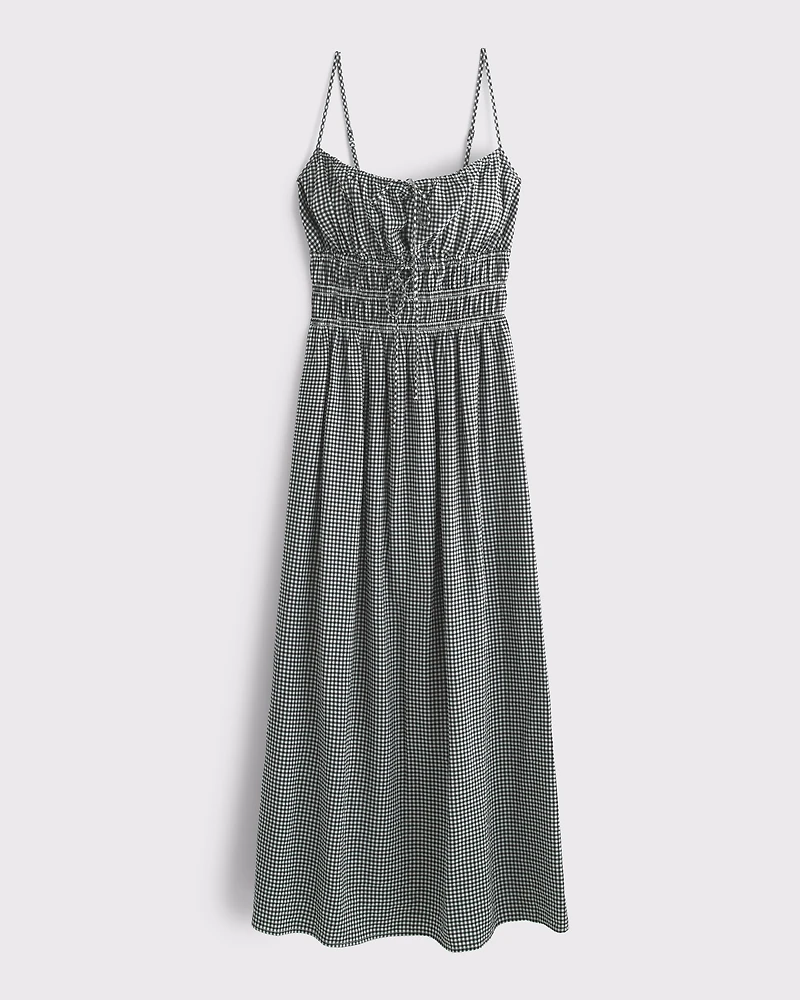 Smocked Tie-Front Maxi Dress