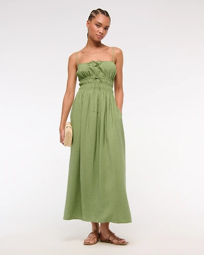 Smocked Tie-Front Maxi Dress