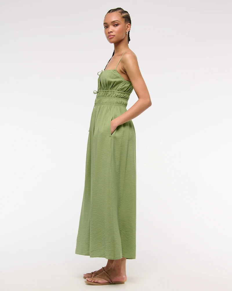 Smocked Tie-Front Maxi Dress
