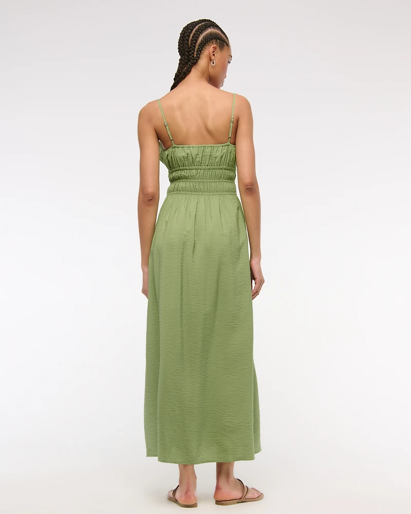 Smocked Tie-Front Maxi Dress