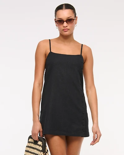 Linen-Blend Button Skort