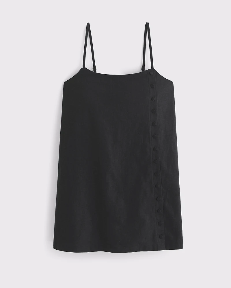 Linen-Blend Button Skort