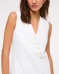 Linen-Blend V-Neck Button Mini Dress