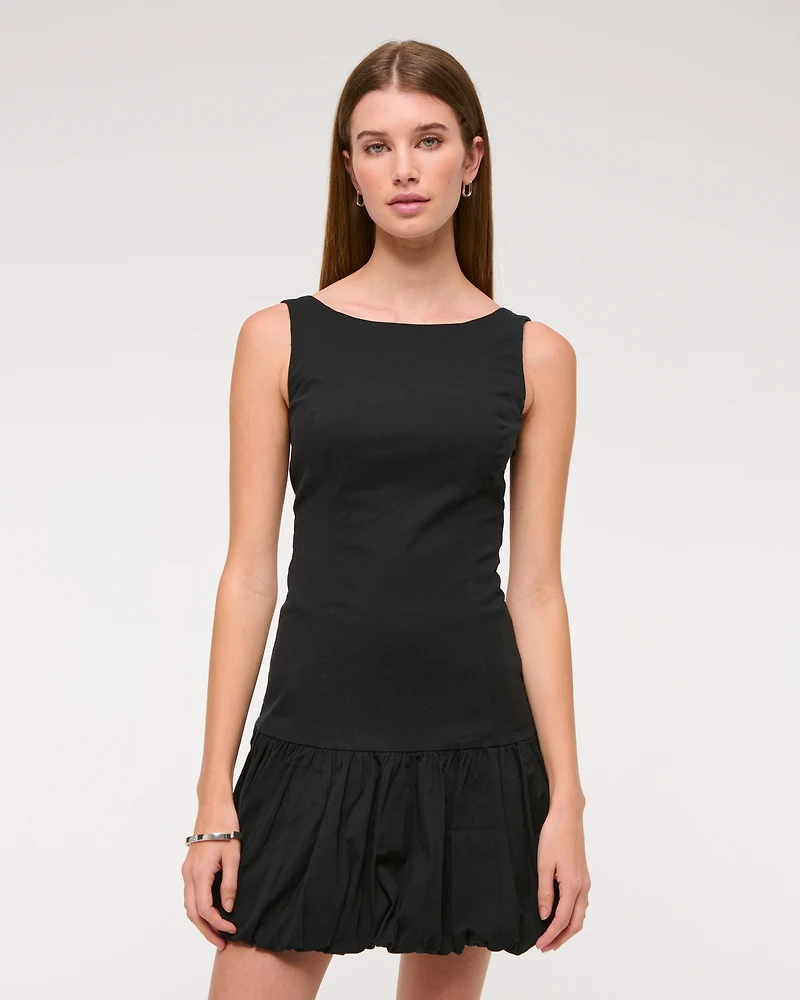 High-Neck Bubble Hem Mini Dress