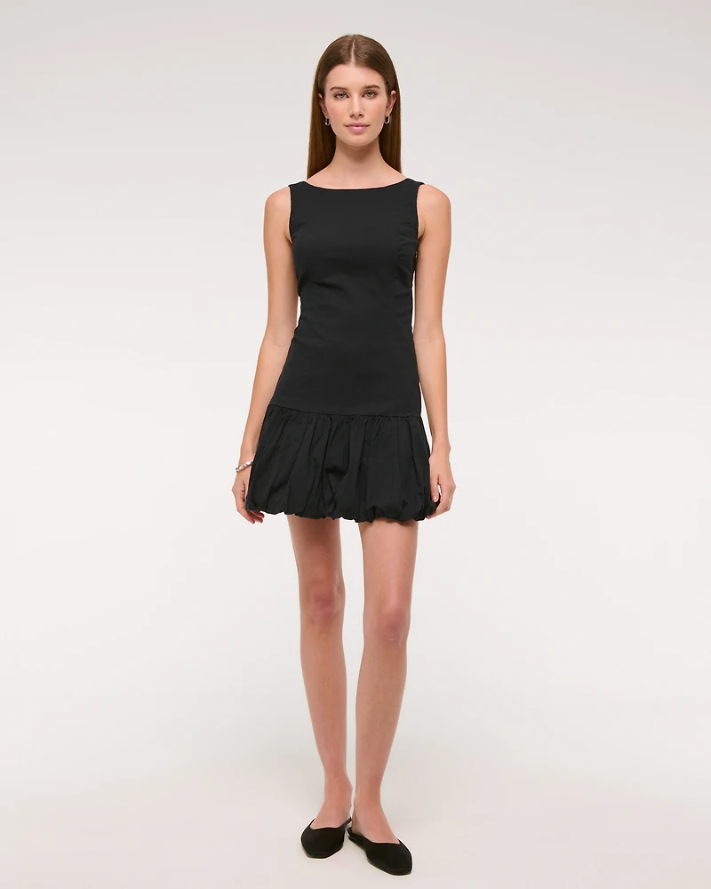 High-Neck Bubble Hem Mini Dress