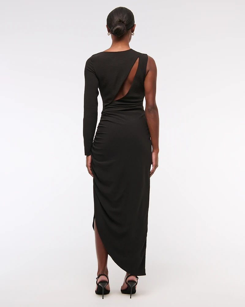 One-Sleeve Draped Midi Dress