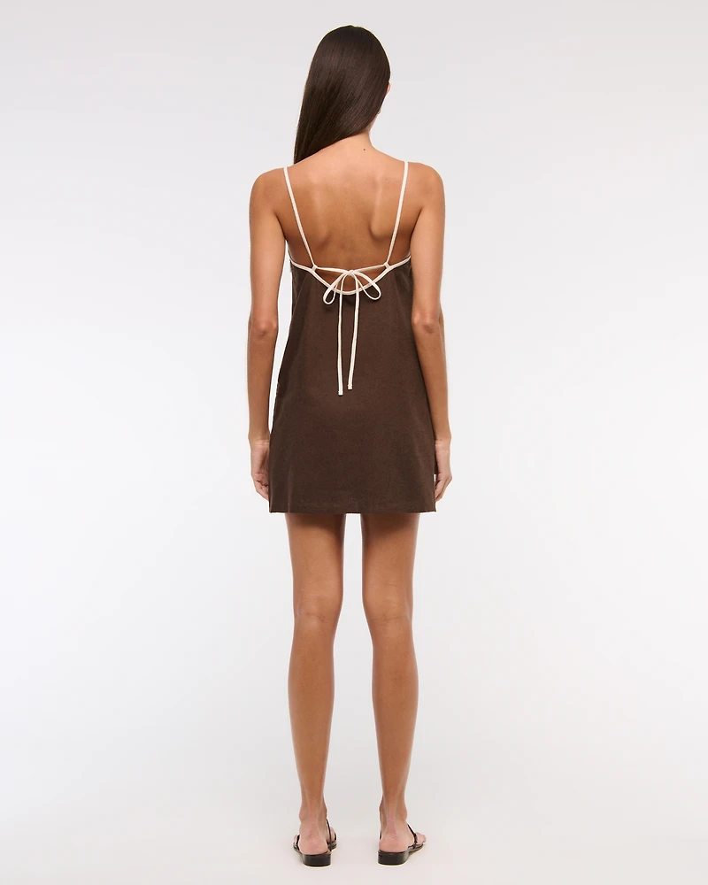 Linen-Blend Apron Mini Dress