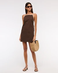 Linen-Blend Apron Mini Dress