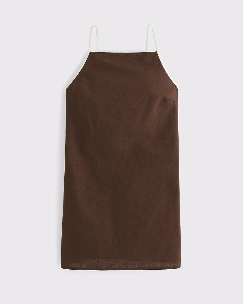 Linen-Blend Apron Mini Dress