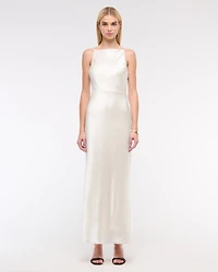 High-Neck Crinkle Satin Maxi Dress