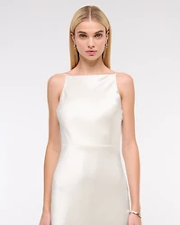 High-Neck Crinkle Satin Maxi Dress