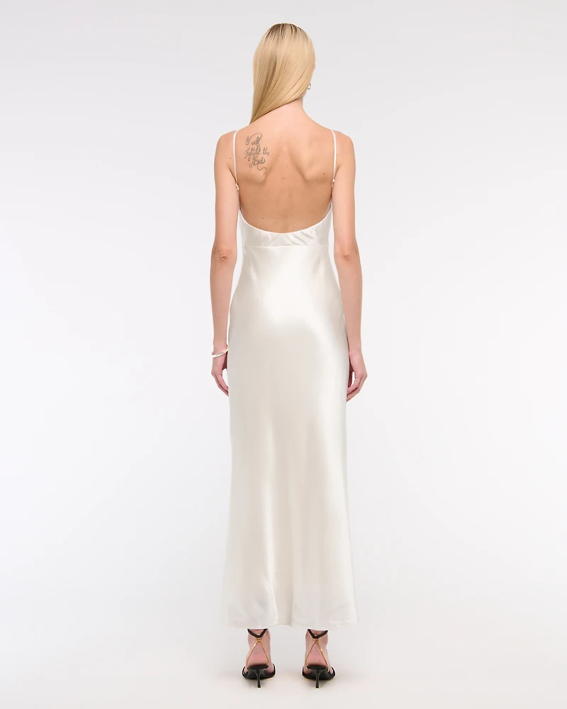 High-Neck Crinkle Satin Maxi Dress