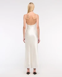 High-Neck Crinkle Satin Maxi Dress