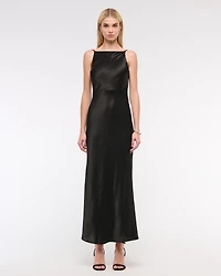 High-Neck Crinkle Satin Maxi Dress