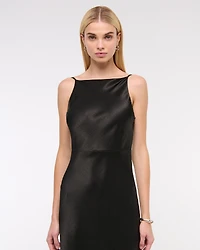 High-Neck Crinkle Satin Maxi Dress