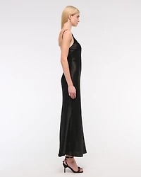 High-Neck Crinkle Satin Maxi Dress