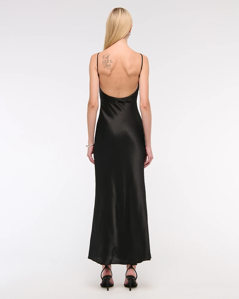High-Neck Crinkle Satin Maxi Dress
