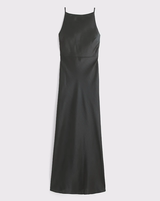 co crinkled satin maxi dress Abercrombie & Fitch High-Neck Crinkle Satin Maxi Dress