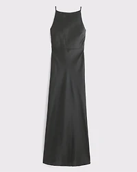 High-Neck Crinkle Satin Maxi Dress