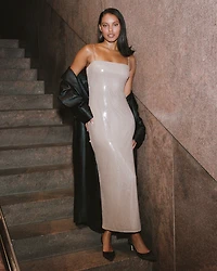 Straight Neck Sequin Midi Dress