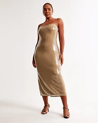 Straight Neck Sequin Midi Dress