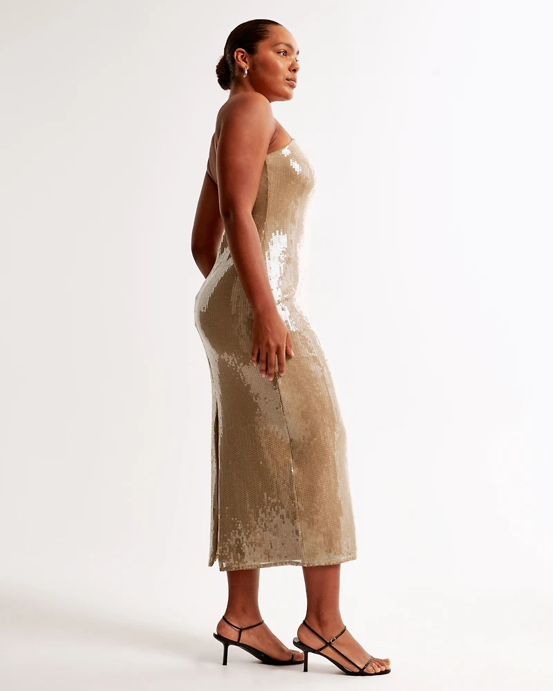 Straight Neck Sequin Midi Dress