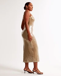 Straight Neck Sequin Midi Dress