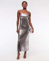 Straight Neck Sequin Midi Dress