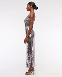 Straight Neck Sequin Midi Dress