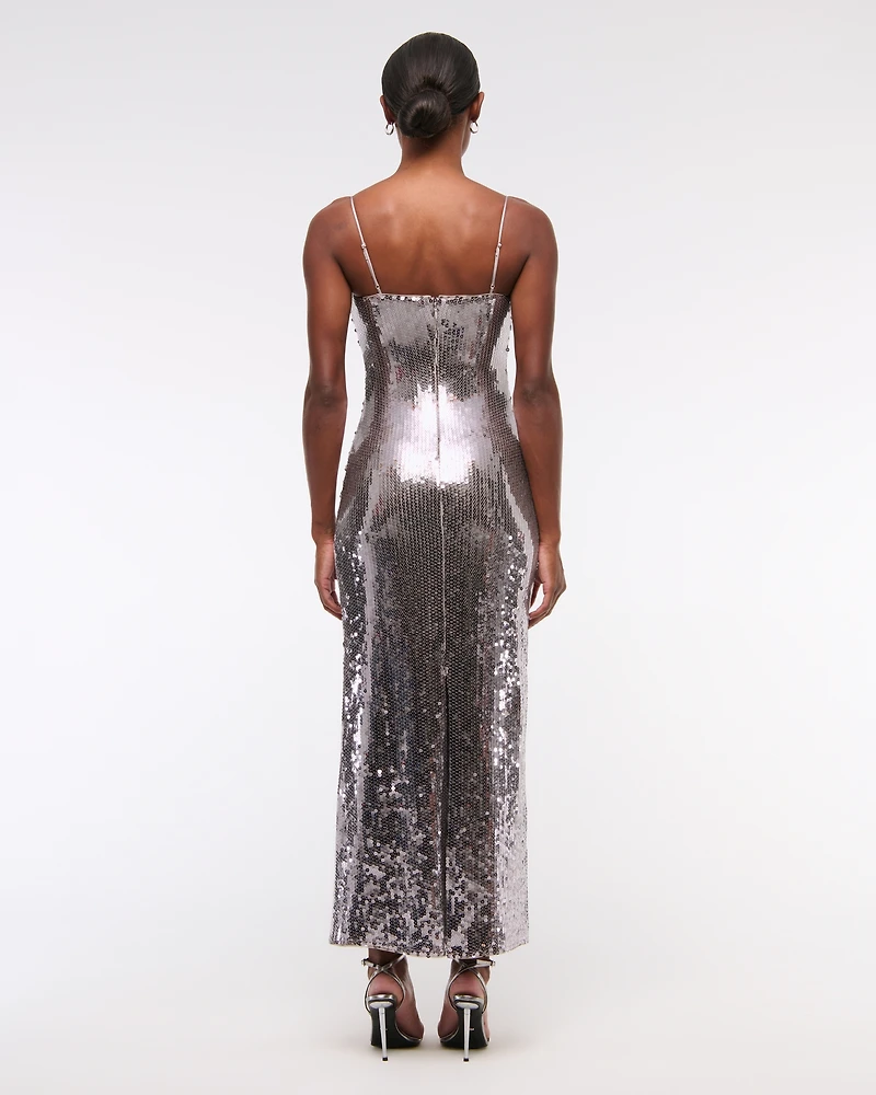 Straight Neck Sequin Midi Dress