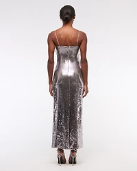 Straight Neck Sequin Midi Dress
