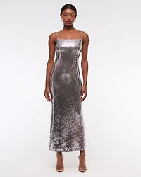 Straight Neck Sequin Midi Dress
