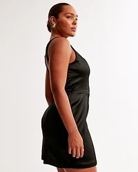 High-Neck Satin Sculpt Mini Dress
