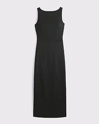 High-Neck Satin Sculpt Midi Dress