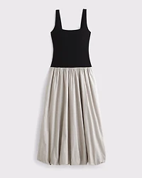 Mixed Fabric Bubble Hem Midi Dress