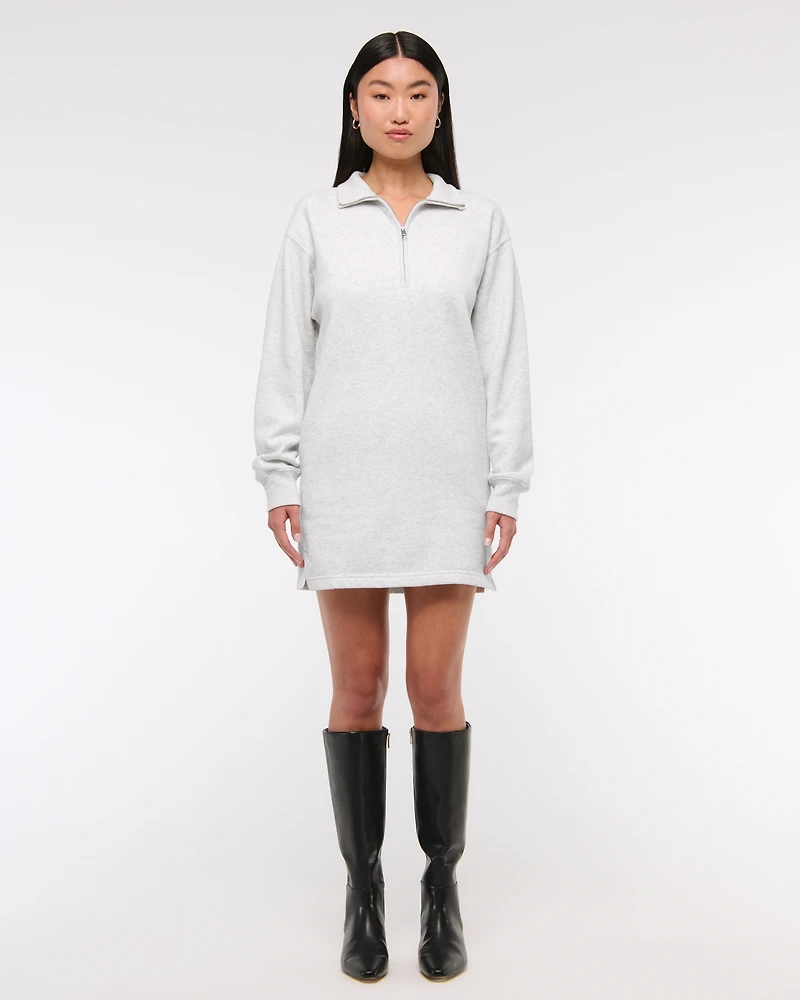 Long-Sleeve Zip-Up Fleece Mini Dress