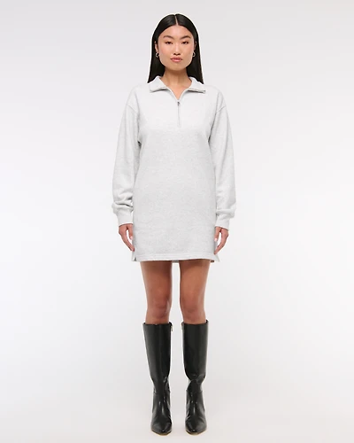 Long-Sleeve Zip-Up Fleece Mini Dress