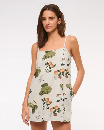 Linen-Blend Button Skort