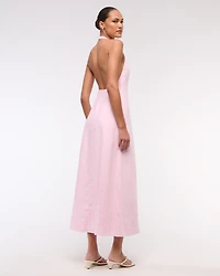 Premium Linen High-Neck Maxi Dress