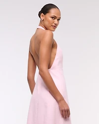 Premium Linen High-Neck Maxi Dress