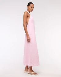 Premium Linen High-Neck Maxi Dress