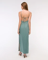 Premium Linen Cutout Midi Dress